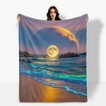 thumbnail image 1 of Full Moon Glow Ocean Waves Wall Hanging Design Cozy Fleece Blanket Soft Warm Comfortable For Sofa Bed Travel Camping Living Room Office Chair Polyester Gift For Family Or Friends, 1 of 10