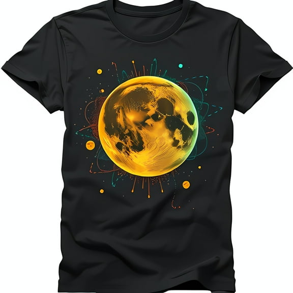 Full Moon Graphic Black T-Shirt with Vibrant Swirling Design