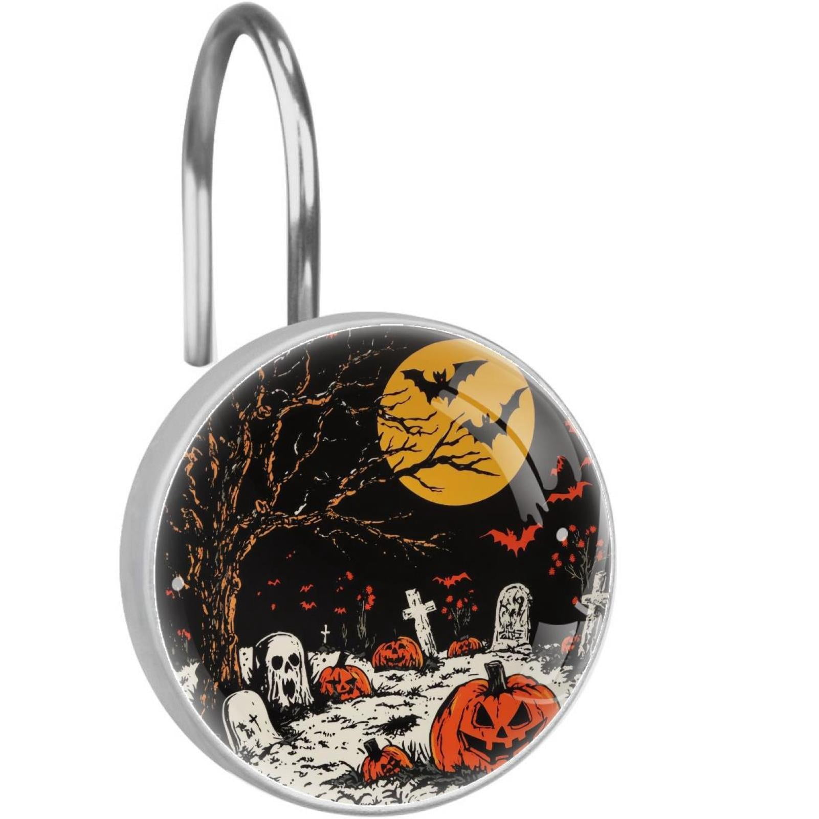 Full Moon Graveyard Dead Tree Shower Curtain Hooks Round Crystal Glass, Set of 12 Shower Curtain Rings - Shower Hooks for Curtain Shower Rings