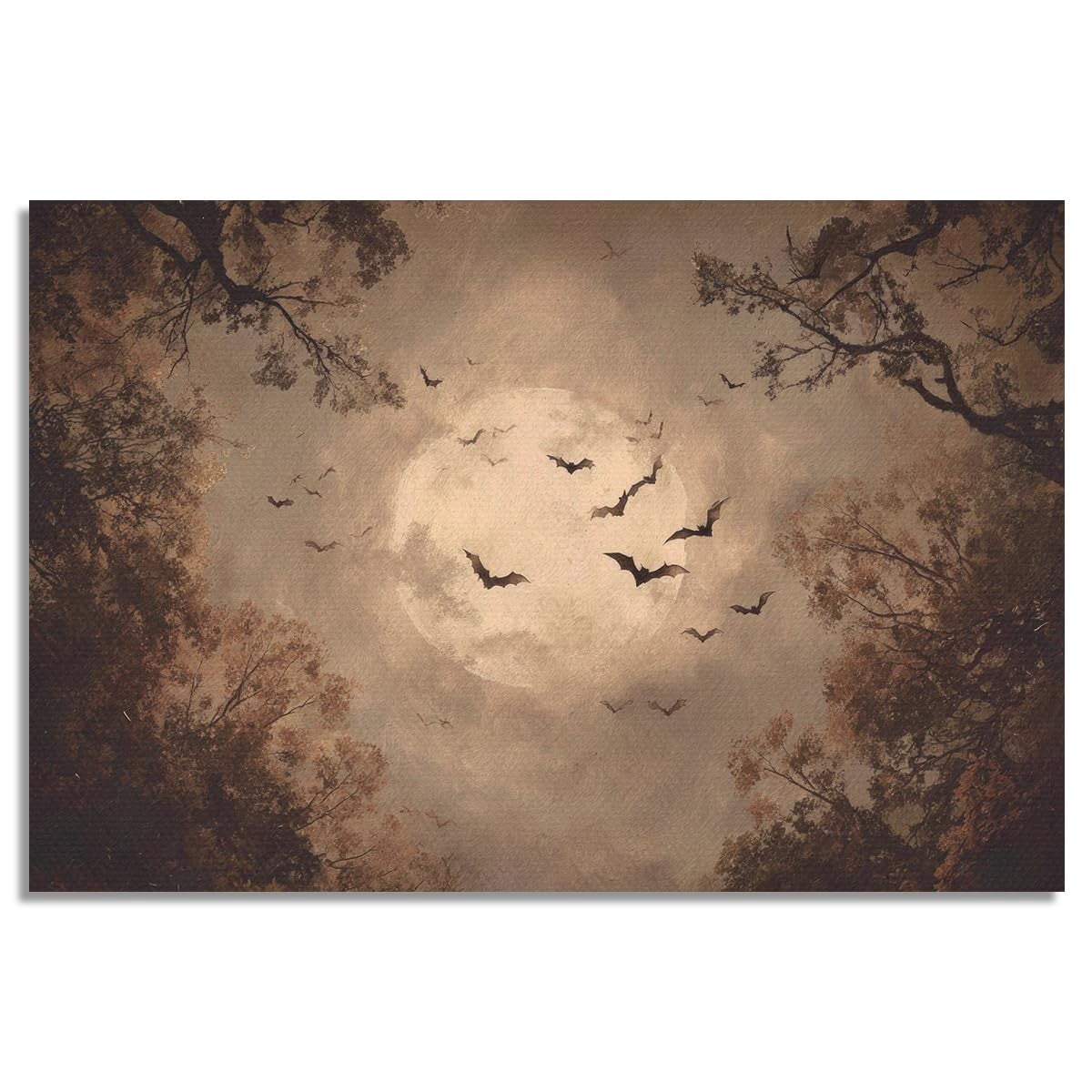 Full Moon Halloween Poster, Moody Dark Flying Bats Aesthetic, Seasonal ...