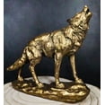 thumbnail image 1 of Full Moon Howling Alpha Gray Wolf Timberwolf Statue In Gold Patina Finish 9"H, 1 of 11