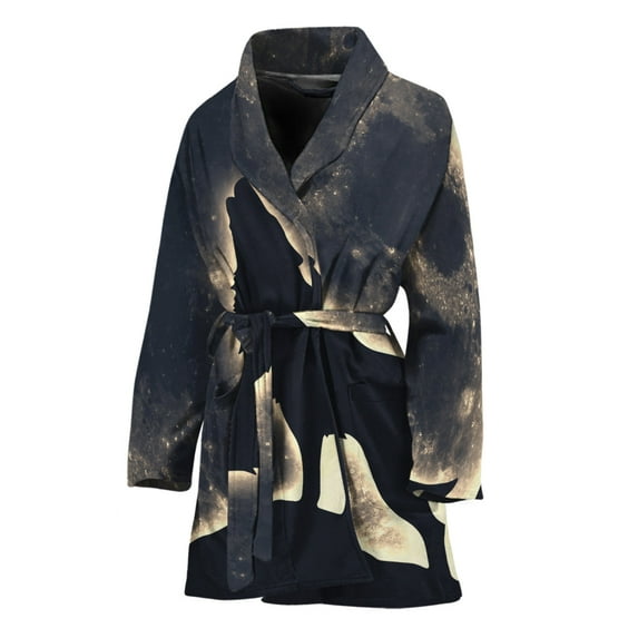 Full Moon Howling Wolf Women Bathrobe One Size Univeral Fits, Owl Bird Fashion Lightweight Plush Fleece Long Robe For Women
