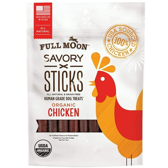 Full Moon Human Grade Dog Treats, Organic Chicken Savory Sticks, 6 Ounce