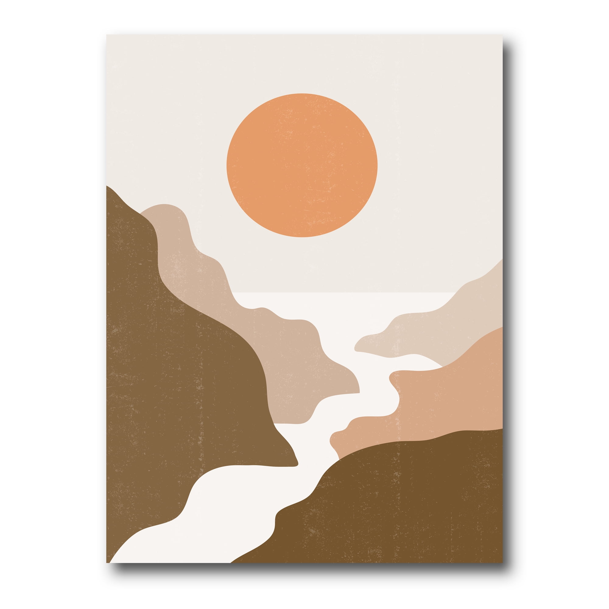 Full Moon In Terracotta Tones Mountains 24 in x 32 in Painting Canvas Art Print, by Designart
