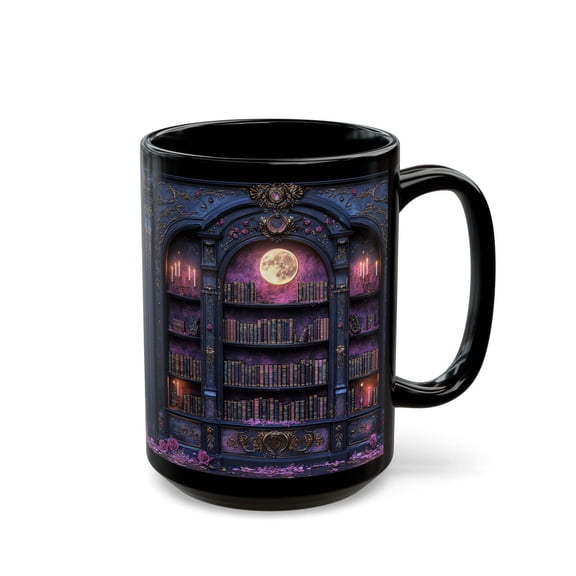 Full Moon Library Mug Witchy Gothic Coffee Cup Dark Academia Style