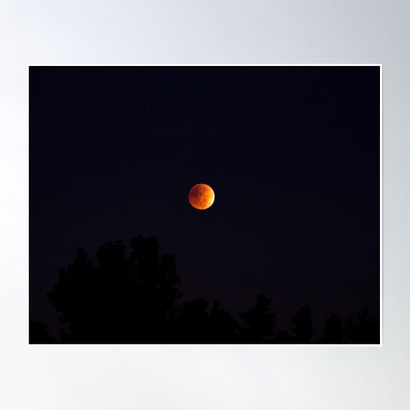 Full Moon Lunar Eclipse Over Treeline Poster Wall Art, Modern Wall Decor, 12x18 UNFRAMED
