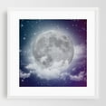 thumbnail image 1 of Full Moon - Mixed Media Moon Night Sky Stars Cosmic Space Astronomy Mystical White Framed Wall Art Print 10 x 10 inches, 1 of 1
