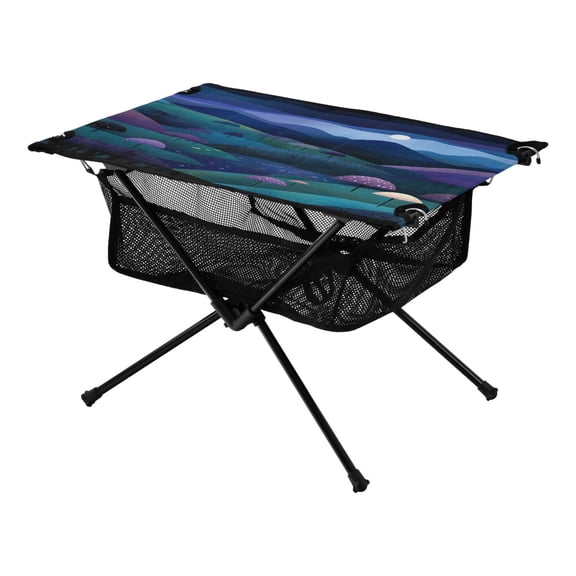 Full Moon over Mountains Galaxy Pine Tree Xmas Painting Christmas Kids Camping Tables Folding Table for Children 23.6x15.7in 600D Oxford Fabric 110lb Capacity