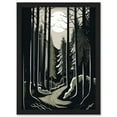 thumbnail image 1 of Full Moon Night at Pine Forest Landscape Linocut Artwork Framed Wall Art Print A4, 1 of 4