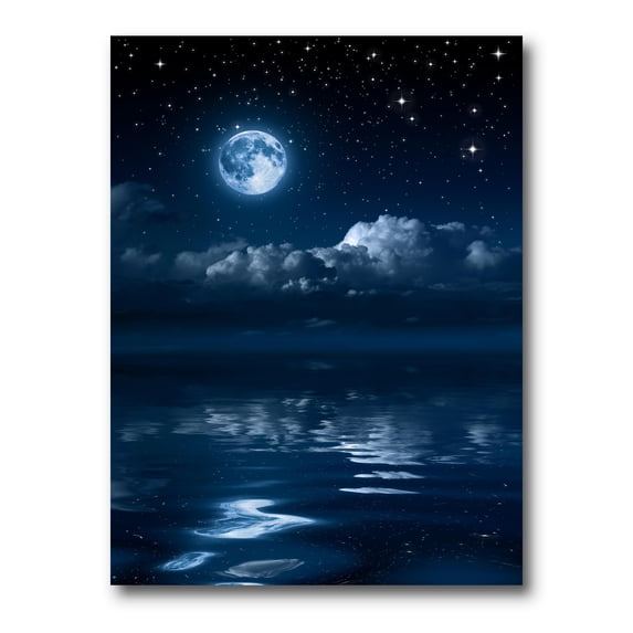 Full Moon Night in Cloudy Sky I 16 in x 32 in Painting Canvas Art Print, by Designart