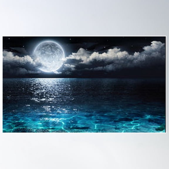 Full Moon On Sea To Night Poster Wall Art, Modern Wall Decor For Living Room Bedroom, 8x12 UNFRAMED