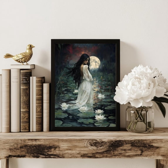Full Moon Ophelia Dark Academia Wall Art Prints, Lake, Goth Moody ...
