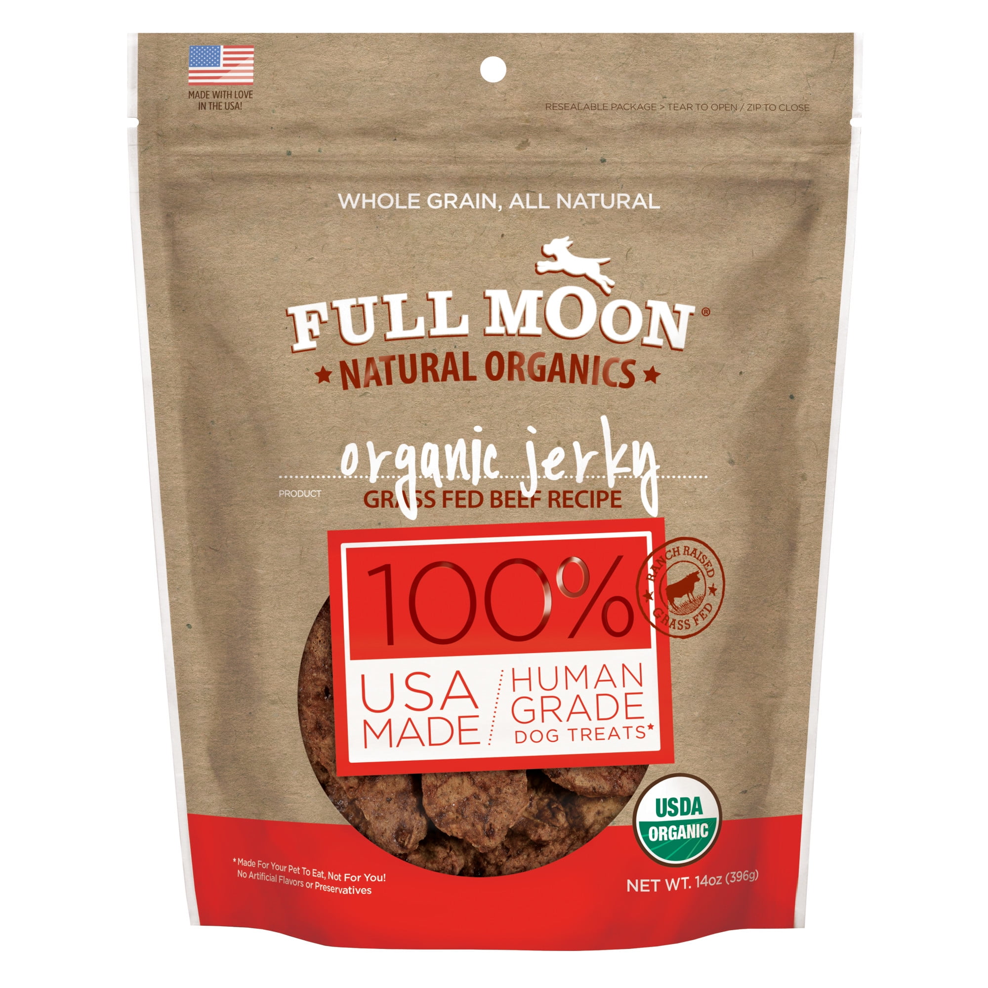 Full Moon Organic Human Grade Dog Treats, Beef Jerky, 14 Oz.