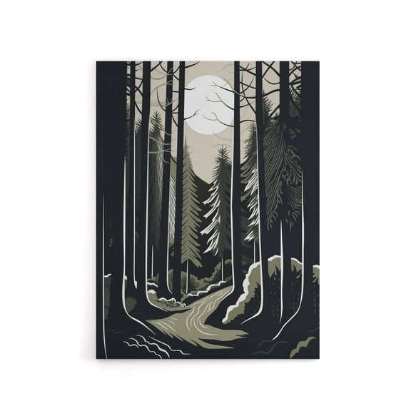 Full Moon Over Forest Landscape Canvas Wall Art Print 24X32"