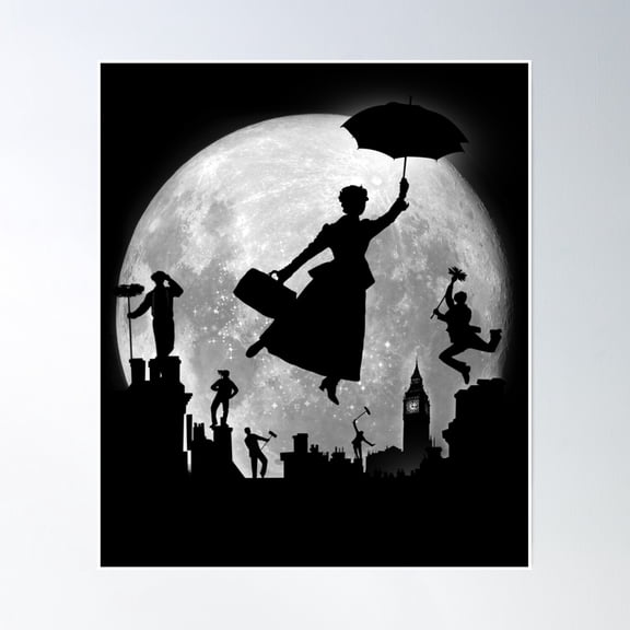 Full Moon Over London Rooftops Poster Wall Art, Modern Wall Decor, 8x12 UNFRAMED