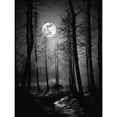 thumbnail image 1 of Full Moon Over Misty Forest Black and White Photo Extra Large XL Wall Art Poster Print, 1 of 3