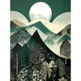 thumbnail image 1 of Full Moon Over Mountain Forest Linocut Mid Century Sage Green Moonlit Landscape Unframed Wall Art Print Poster Home Decor Premium, 1 of 3
