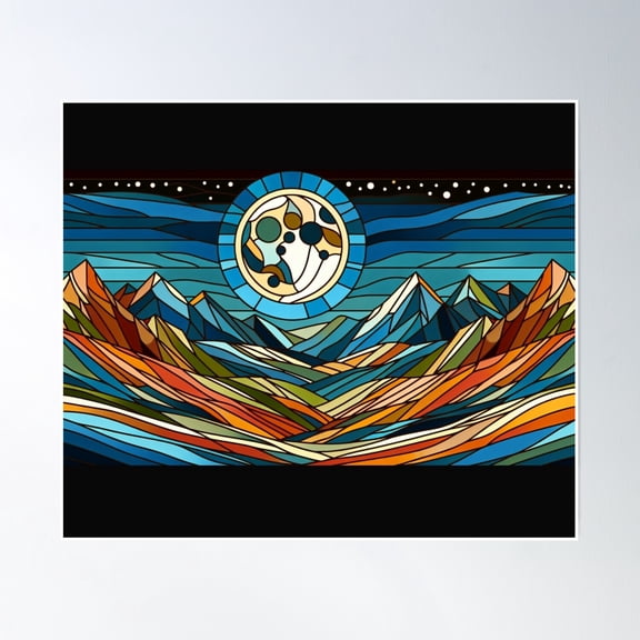 Full Moon Over Mountain Landscape Poster Wall Art, Modern Wall Decor, 8x12 UNFRAMED