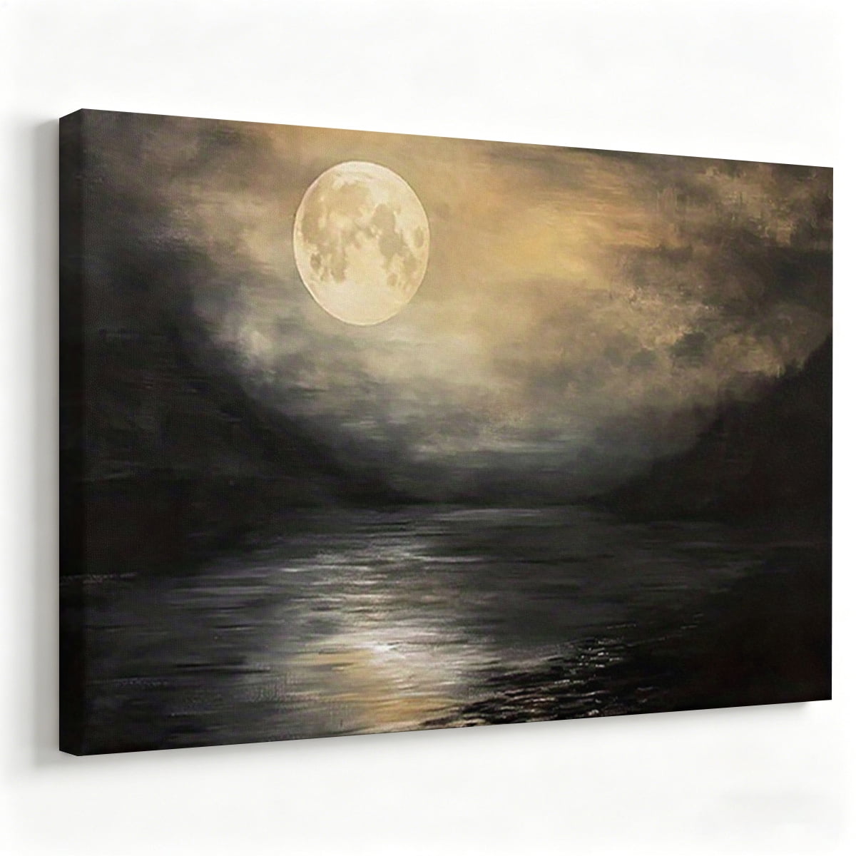 Full Moon Over River Canvas Wall Art Mystic Night Landscape Oil ...