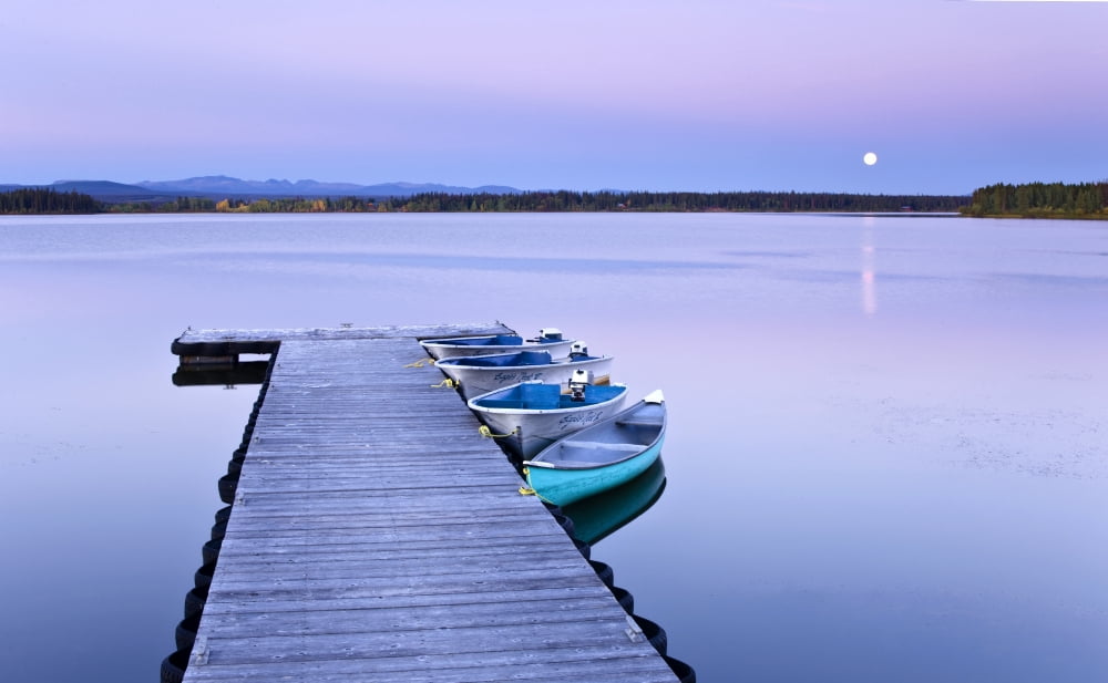 Full Moon Over Wharf Anahim Lake British Columbia Canvas Art - Chris Harris Design Pics (18 x 11)
