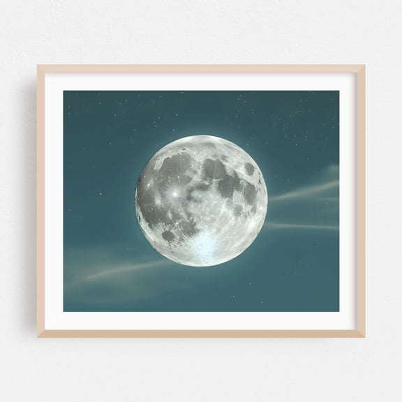 Full Moon - Painting Moon Night Sky Stars Astronomy Cosmic Space Mystical Oak Framed Wall Art Print 11 x 14 inches