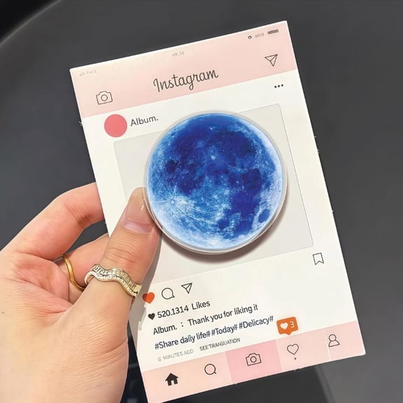 Full Moon Phone Grip: Blue & Pink Moon Magsafe Pop Socket, Celestial Acrylic Griptok