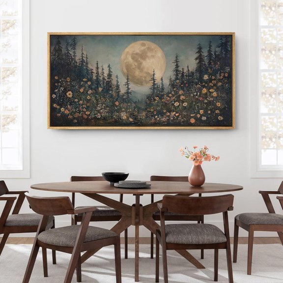 Full Moon Pine Forest Mountain Poster, Unframed Size 8x12