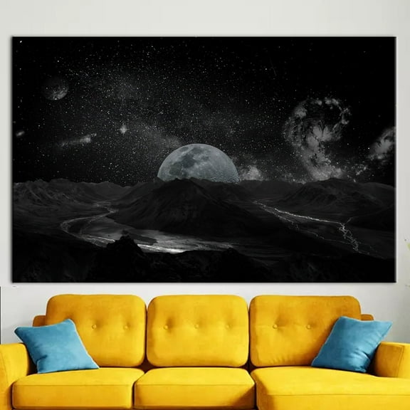 Full Moon Poster, Galaxy Art Canvas, Cosmos Art Canvas, Starry Sky Landscape, Sky Landscape Wall Decor, Moon Printed, View Artwork, Canvas Wall Decor - Rolled Canvas