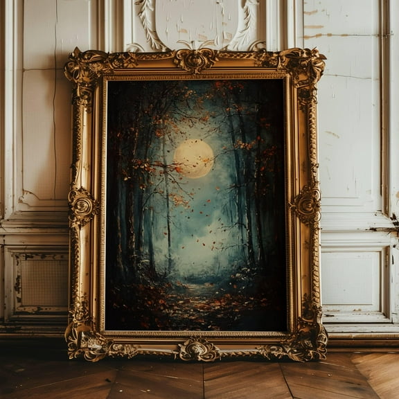 Full Moon Print, Fall Wall Decor, Fall Prints, Autumn Decor, Forest Wall Art, Rustic Fall Decor, Moody Wall Art, Fall Vintage Print Fall Art