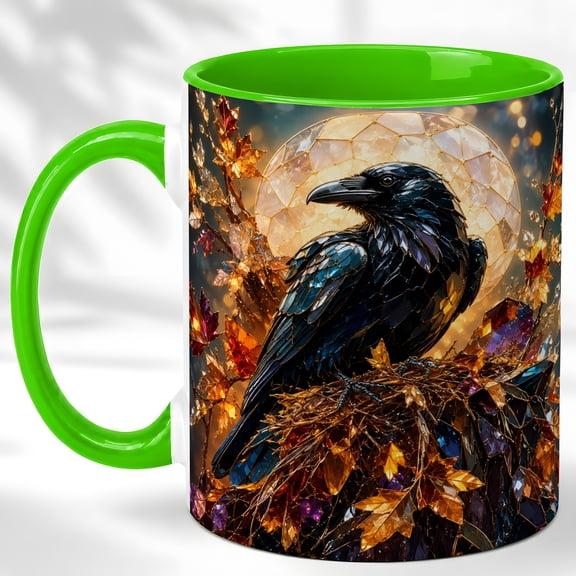 Full Moon Raven Coffee Mug, Autumn Bird Mug, Ceramic 11 oz