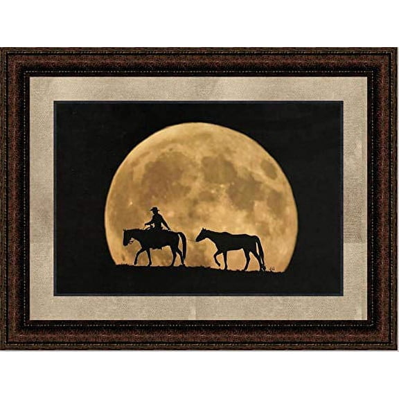 Full Moon Ride | Framed Western Horse Art in Double Mat | 21L X 25W" Inches