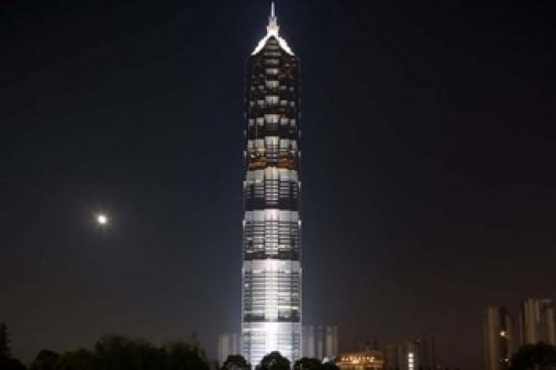 Full Moon Rises Behind Jin Mao Tower in Pudong Economic Zone Shanghai China Canvas Art - Paul Souders DanitaDelimont (36 x 25)