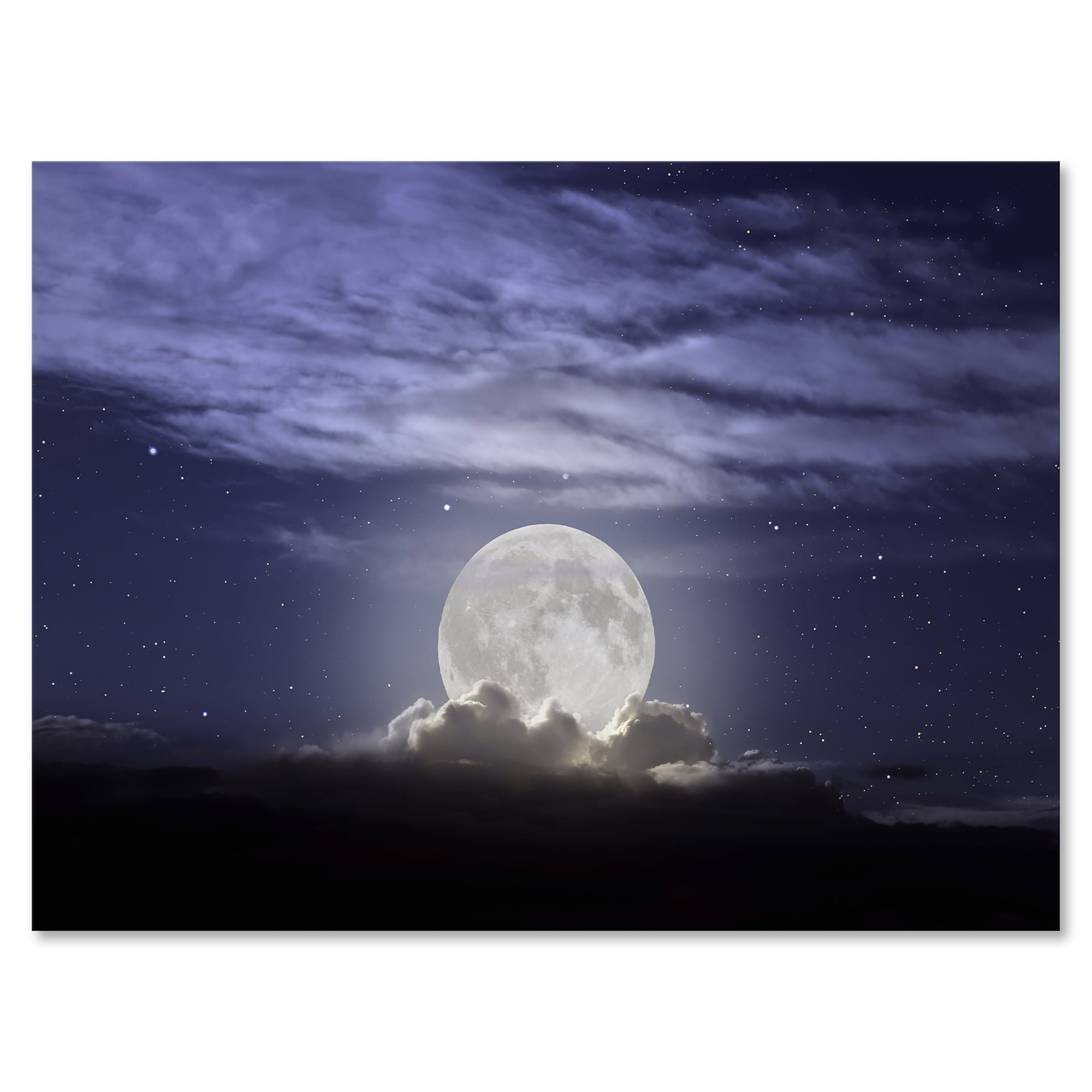Full Moon Rising In A Cloudy Night Sky 8 in x 12 in Painting Canvas Art Print, by Designart