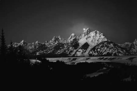 Full Moon Sets In The Teton Mountain Range Canvas Art - Raymond Salani Iii (12 x 18)
