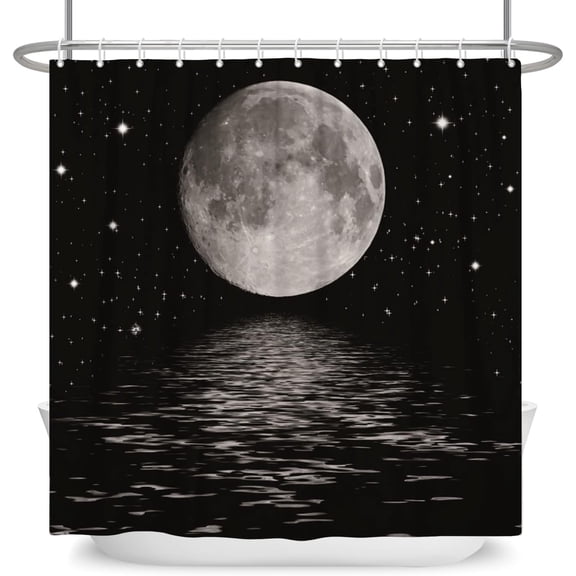 Full Moon Shower Curtain Moon Over Ocean Shower Curtain Black Ocean Sea Water Cloud Bathroom Decor Starry Sky Shower Curtain 72x84 Inch Polyester Fabric with Hooks