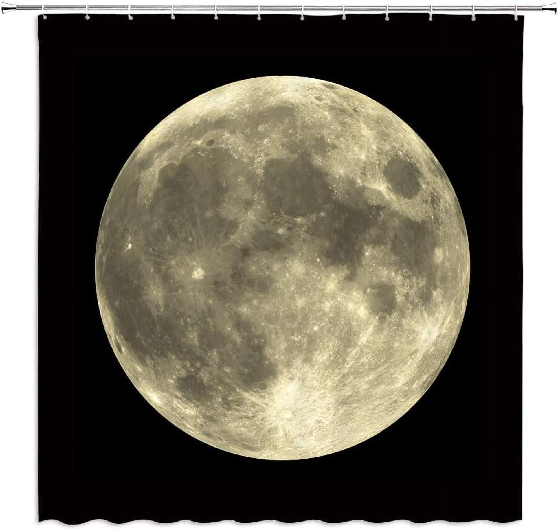 Full Moon Shower Curtain Mysterious Gray Planet Black Background Bathroom Decor Fabric Curtains with Hook 35Wx70H Inches