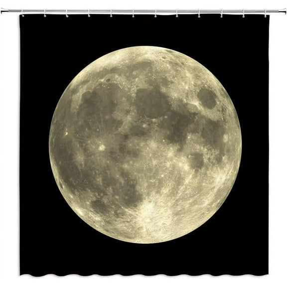 Full Moon Shower Curtain Mysterious Gray Planet Black Background Bathroom Decor Fabric Curtains with Hook 35Wx70H Inches