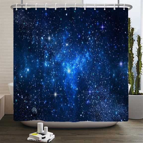 Full Moon Shower Curtain Ocean Landscape Starry Sky Waterproof Fabric Shower Cur