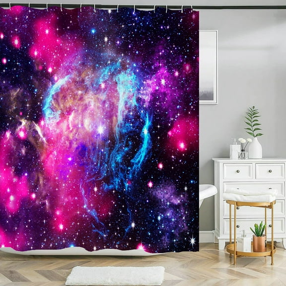 Full Moon Shower Curtain Starry Sky View Dreamy Mystic Bathroom Curtains Waterpr