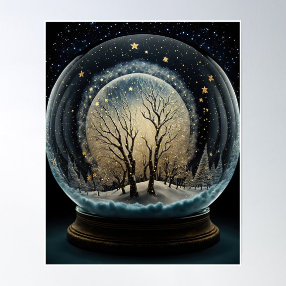 Full Moon Snow Globe Poster Wall Art, Modern Wall Decor, 16x24 UNFRAMED