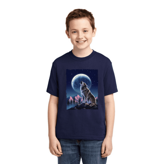 Full Moon Snow Wolf Howling Animal Lover Boys Graphic Youth T-Shirt