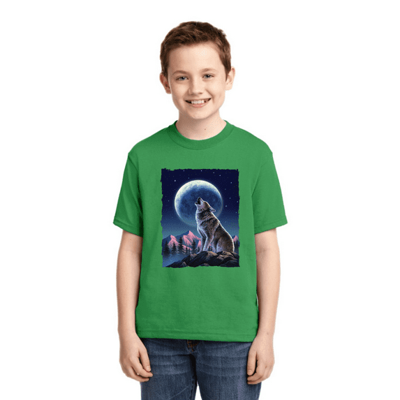 Full Moon Snow Wolf Howling Animal Lover Boys Graphic Youth T-Shirt
