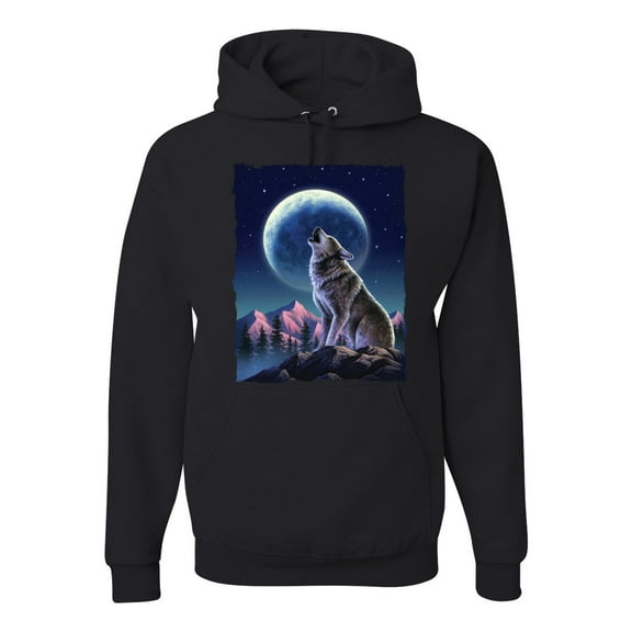 Full Moon Snow Wolf Howling Fashion Graphic Hoodie Sweatshirt, Black, Small