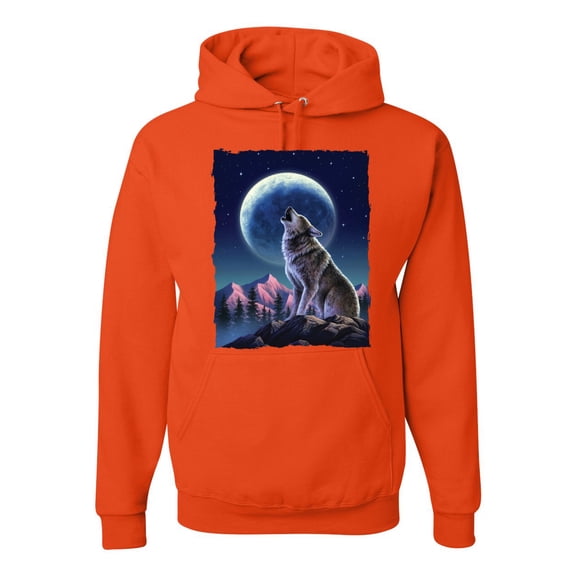 Full Moon Snow Wolf Howling Fashion Graphic Hoodie Sweatshirt, Orange, Small