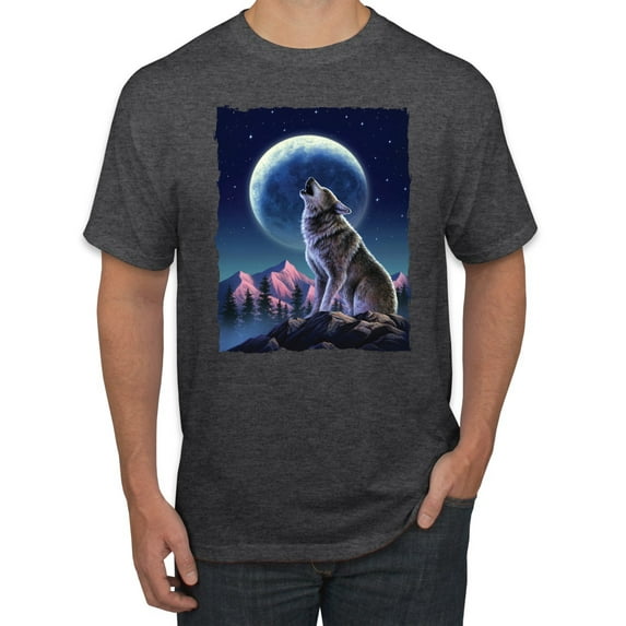 Full Moon Snow Wolf Howling Fashion Graphic T-Shirt, Heather Black, Small