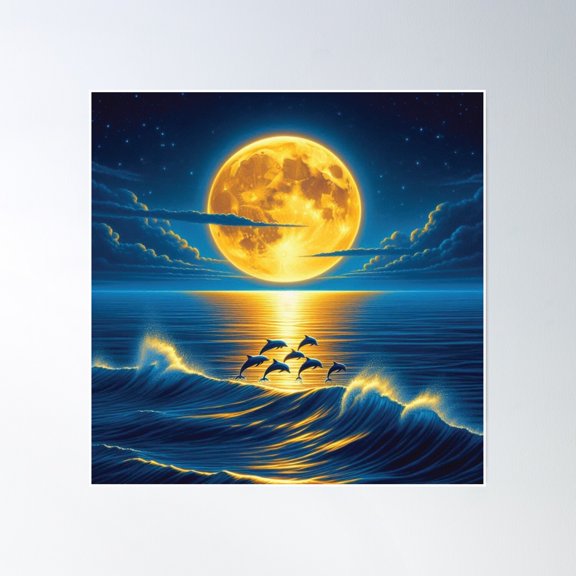 Full Moon Sticker Poster Wall Art, Modern Wall Decor, 16x16 UNFRAMED