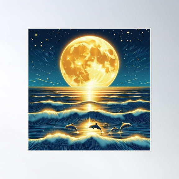 Full Moon Sticker Poster Wall Art, Modern Wall Decor, 16x16 UNFRAMED