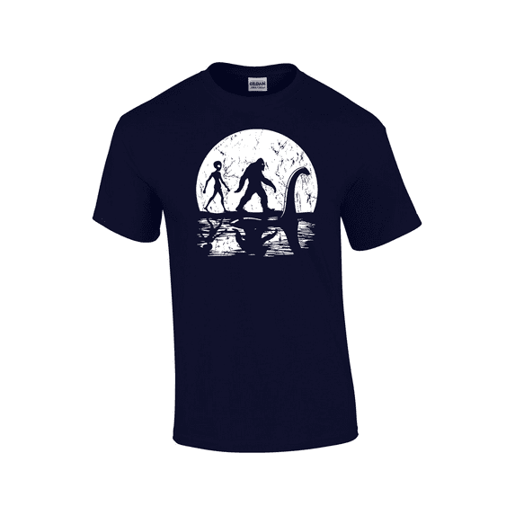 Full Moon Urban Legends BigFoot Loch Ness Monster Aliens Folklore Mystery Short Sleeve Men's Graphic T-Shirt-Navy-5xl
