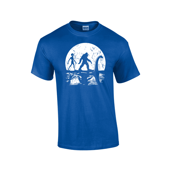 Full Moon Urban Legends BigFoot Loch Ness Monster Aliens Folklore Mystery Short Sleeve Men's Graphic T-Shirt-Royal-large