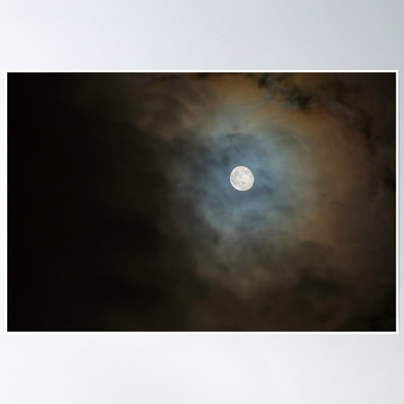 Full Moon Veiled By Translucent Clouds Poster Wall Art, Modern Wall Decor, 8x12 UNFRAMED